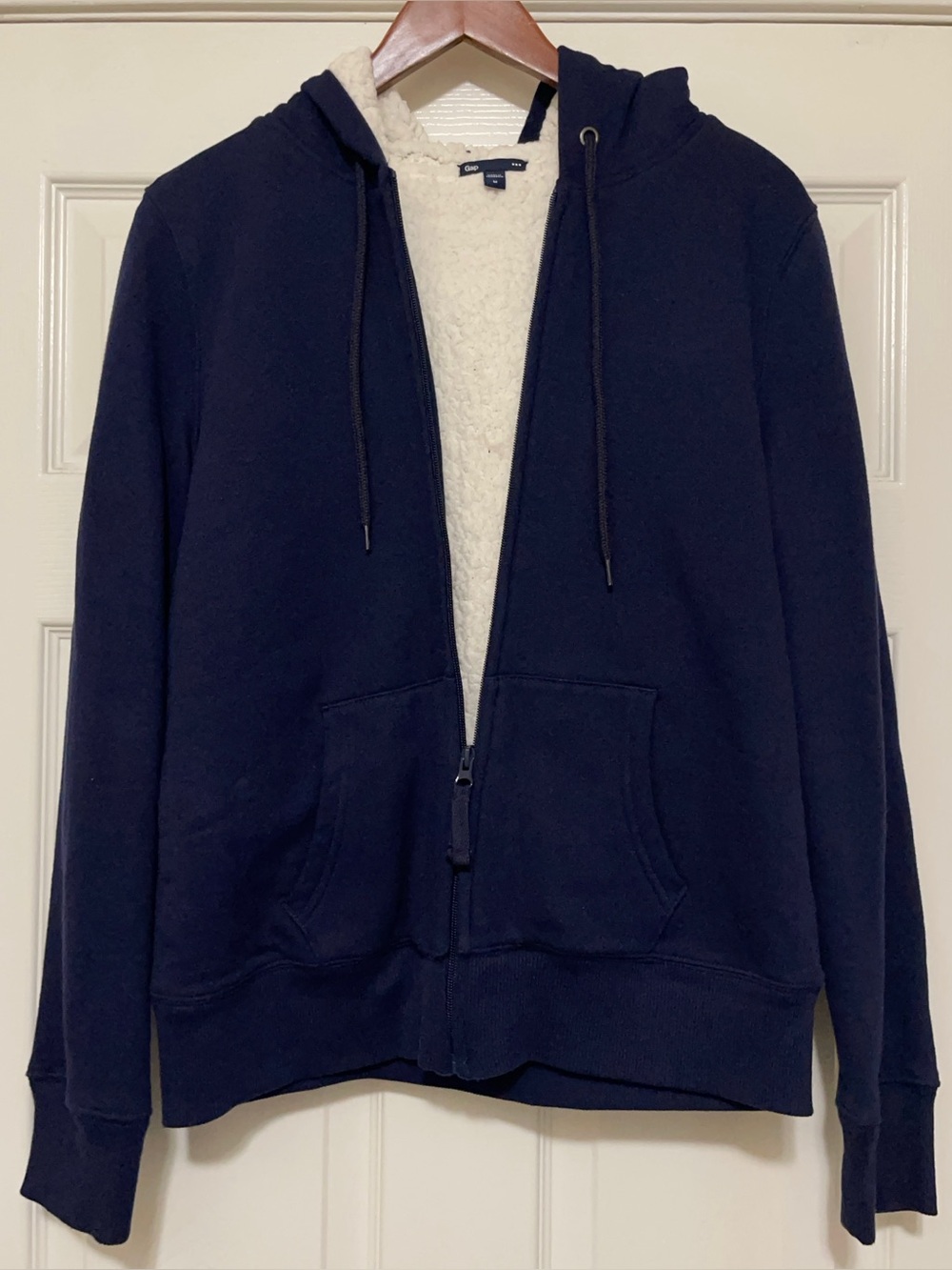 Gap Navy Zip-Up Hooded Sherpa Lined Sweatshirt